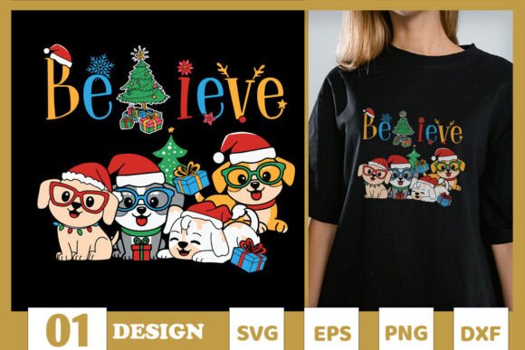 Believe Dog Xmas SVG