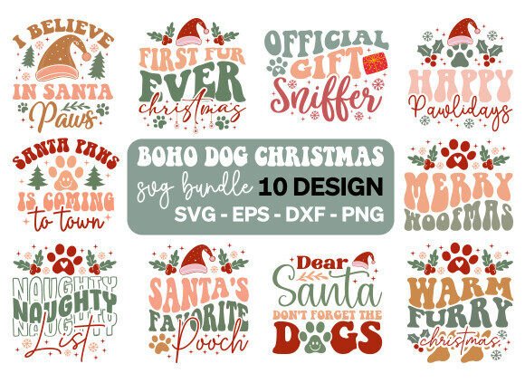 Boho Dog Christmas SVG Bundle