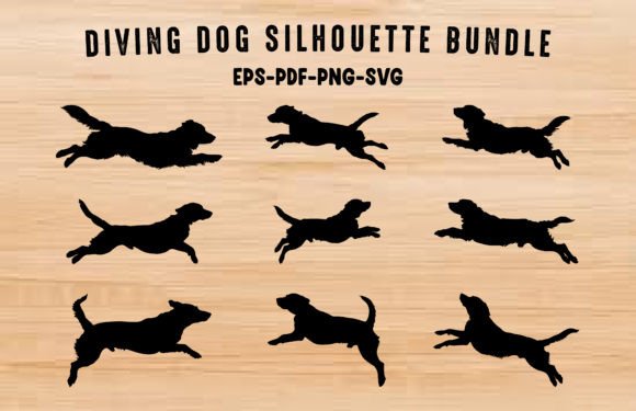 Diving Dog Silhouette SVG Clipart Set