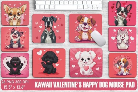 Kawaii Valentine’s Happy Dog Mouse Pad Bundle