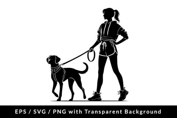 Sporty Woman with Dog EPS SVG PNG
